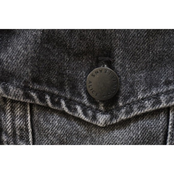 Alice+Olivia Womens Sz S Cropped Black Denim Jean Jacket Ruffle Sleeves Y2K - Picture 6 of 7